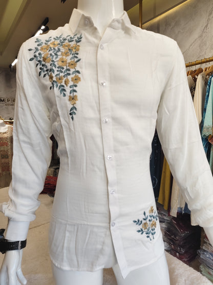 Men's wear cotton Linen embroidery full Sleeves Shirt.