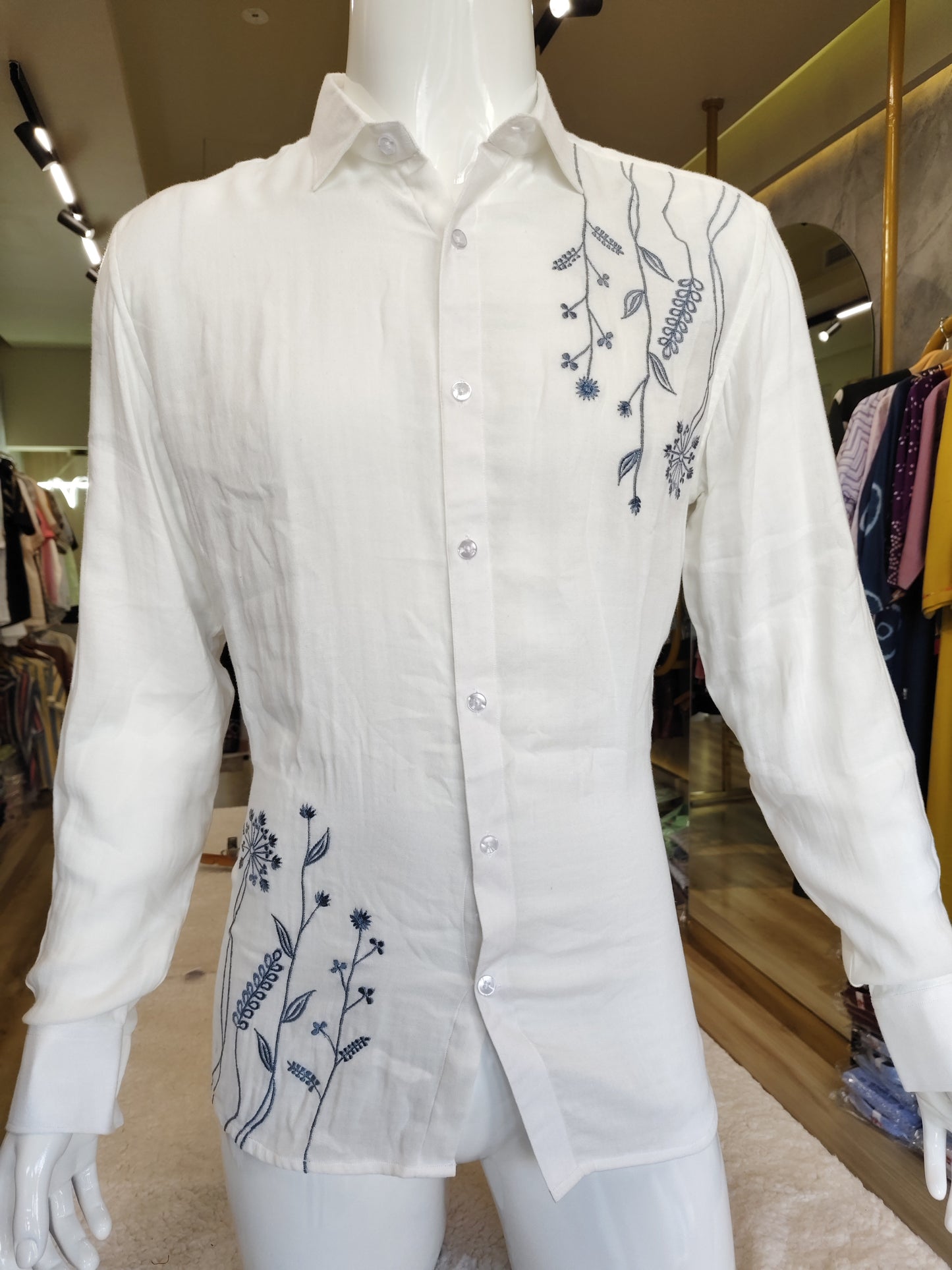 Men's cotton Linen full Sleeves Shirts with embroidery pattern.