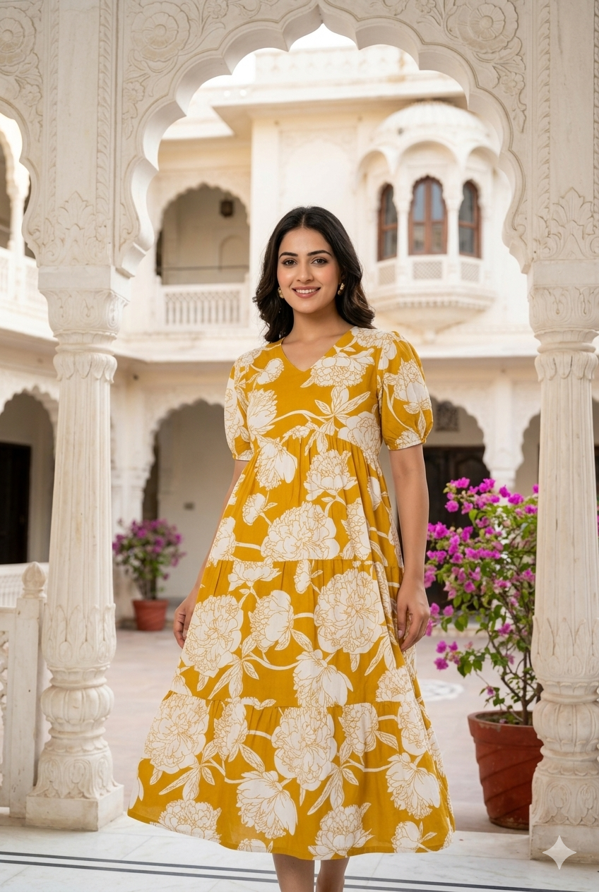 Single Kurti 123 yellow print