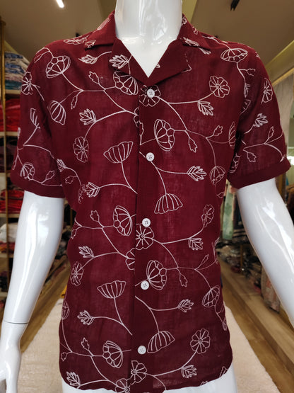 Men's wear cotton embroidery half sleeve with premium quality shirt.