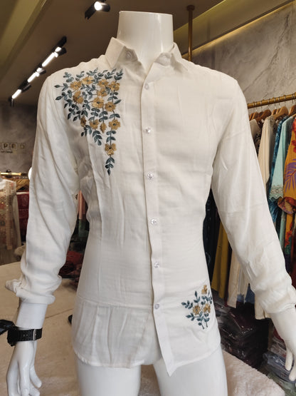 Men's wear cotton Linen embroidery full Sleeves Shirt.