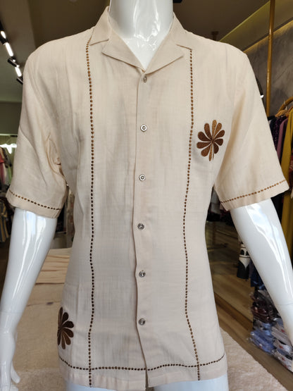 Men's cotton Linen Half Sleeves Shirts And Trouser with embroidery pattern.