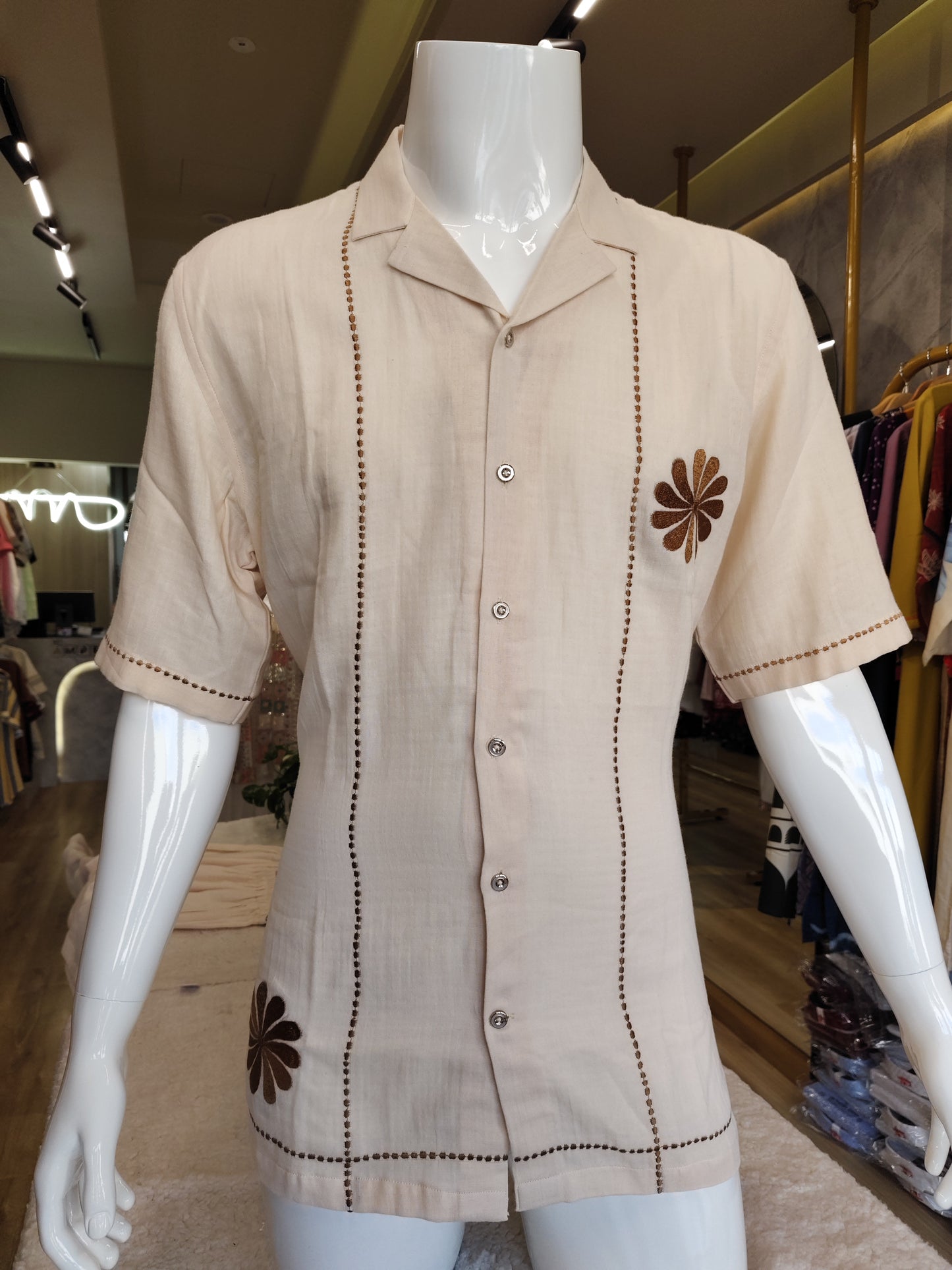 Men's cotton Linen Half Sleeves Shirts And Trouser with embroidery pattern.